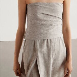 ISO MASSIMO DUTTI STRIPED MIDI DRESS WITH PLEATED DETAILING